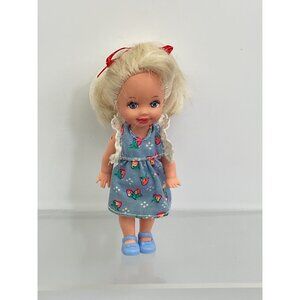 1994 Shoppin Fun Kelly Barbie Doll Mattel Blonde Blue Strawberry Dress Blue Shoe
